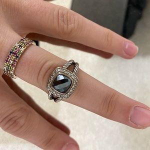 David Yurman Petite Albion® Ring with Black Onyx and Diamonds Sz 6